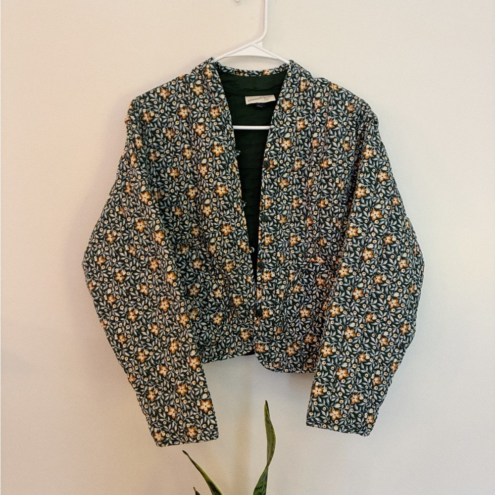 Universal Thread Quilted Floral Jacket - Teal and Yellow